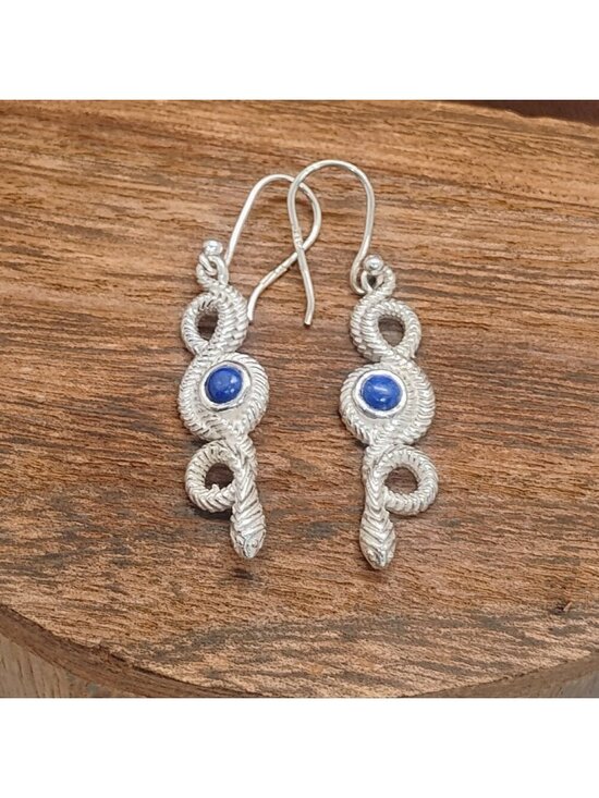 Jewelry - 925 Sterling Silver Rattlesnake Earrings w/Lapis Lazuli Stone 1.5" Long